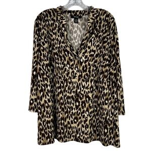 Style & Co Top Womens 3x Brown Tan Leopard Print Pleated Button V Neck Stretch